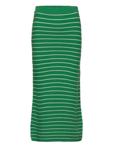 Striped Knitted Skirt Knälång Kjol Green Mango