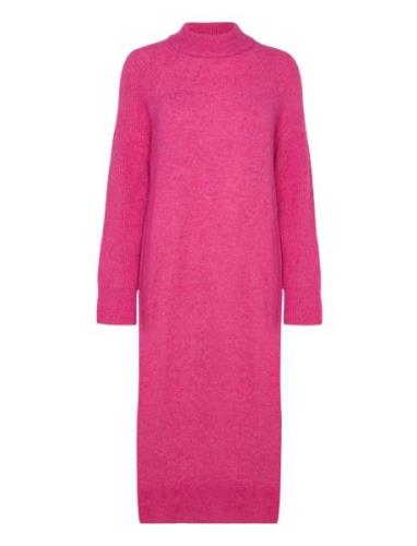 Slfrena Ls High Neck Knit Dress Camp Knälång Klänning Pink Selected Fe...