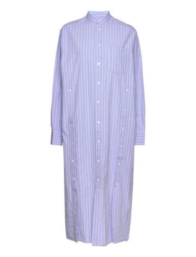 Soya Poplin Stripe Dress Knälång Klänning Blue Wood Wood