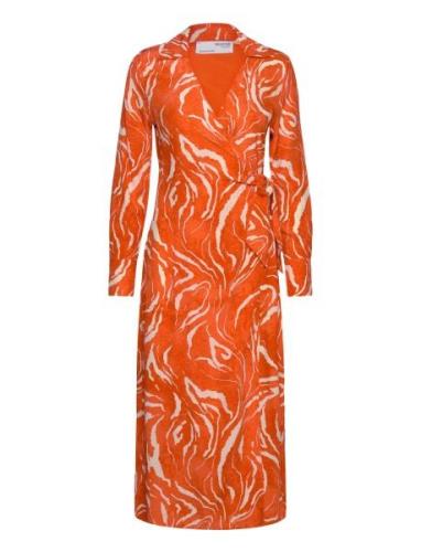 Slfsirine Ls Midi Wrap Dress B Knälång Klänning Orange Selected Femme