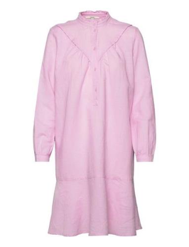 Dress In Blended Linen Knälång Klänning Pink Esprit Casual