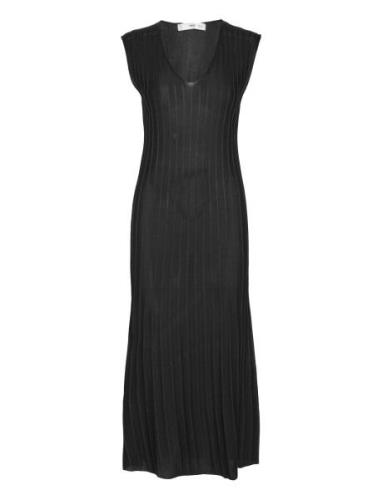 Knitted Dress With Contrasting Details Knälång Klänning Black Mango