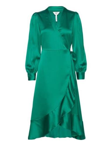 Objsateen Wrap Dress A Fair Knälång Klänning Green Object
