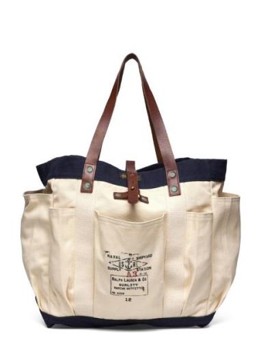 Polo Ralph Lauren Leather-Trim Canvas Tote Kräm