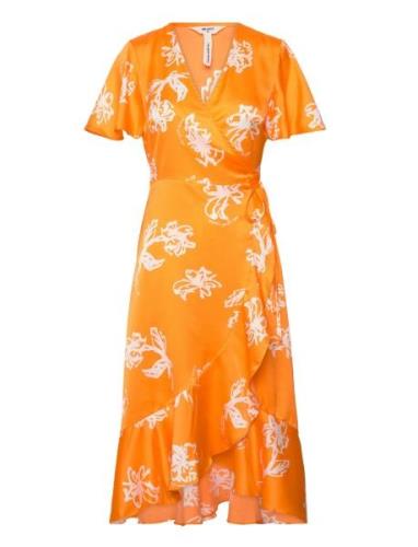Objissy Papaya S/S Midi Wrap Dress 127 Knälång Klänning Orange Object