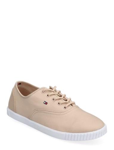 Canvas Lace Up Sneaker Låga Sneakers Beige Tommy Hilfiger