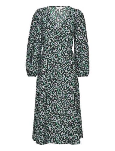 Objleonora L/S Wrap Midi Dress Knälång Klänning Black Object