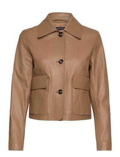 100% Leather Jacket With Buttons Läderjacka Skinnjacka Brown Mango