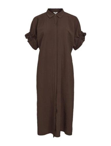 Objcif Tiana Ss Midi Dress E Ss Fair 23 Knälång Klänning Brown Object