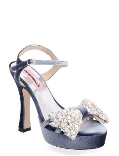 Arlina Crystal Bow Sandal Med Klack Blue Custommade