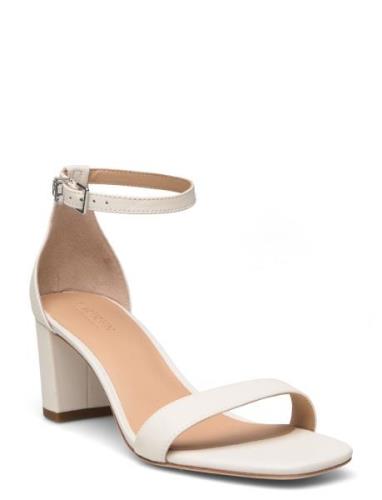 Logan Nappa Leather Sandal Sandal Med Klack White Lauren Ralph Lauren