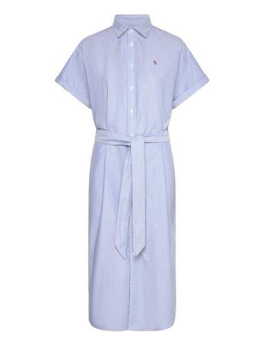 Belted Short-Sleeve Oxford Shirtdress Knälång Klänning Blue Polo Ralph...