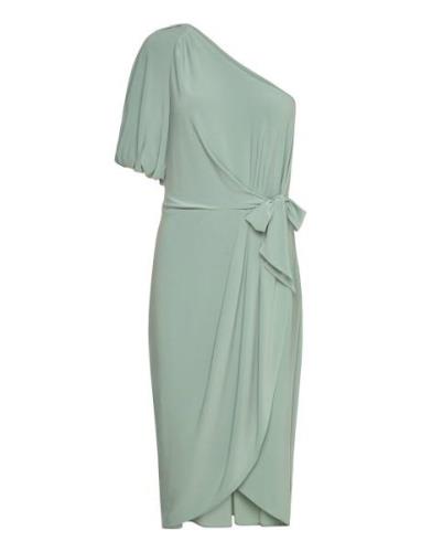 Jersey Tie-Waist Balloon-Sleeve Dress Knälång Klänning Green Lauren Ra...