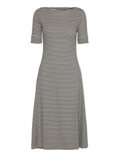 Lauren Ralph Lauren Striped Stretch Cotton Midi Dress Svart