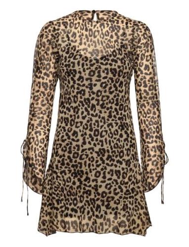 Mango Flared-Sleeved Leopard-Print Dress Brun