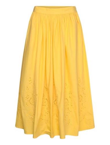 Embroidery Anglaise Midi Skirt Knälång Kjol Yellow Stella Nova