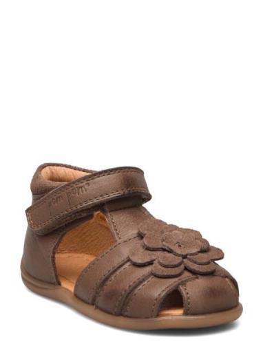 Starters™ Flower Velcro Sandal Shoes Summer Shoes Sandals Brown Pom Po...