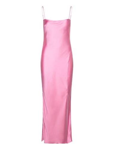 Satin Dress Knälång Klänning Pink Gina Tricot