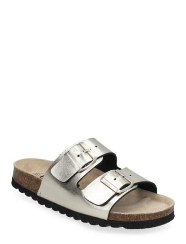 Biaolivia Sandal Metallic Platta Sandaler Silver Bianco