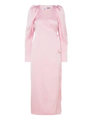 ROTATE Birger Christensen Satin Midi Wrap Dress Rosa