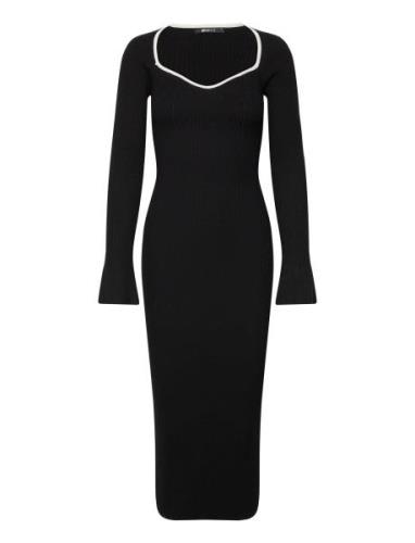 Contrast Knitted Dress Knälång Klänning Black Gina Tricot