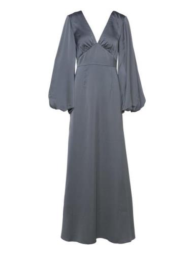Addie Balloon Sleeve V-Neck Maxi Dress Maxiklänning Festklänning Grey ...