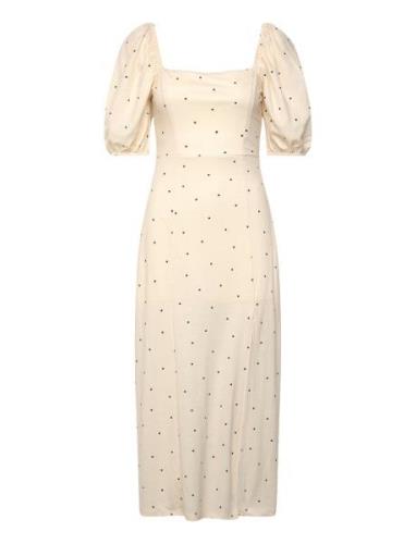 Puff Sleeve Midi Dress Knälång Klänning Cream Gina Tricot