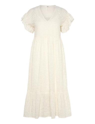 Objvita S/S Long Dress Rep Knälång Klänning Cream Object