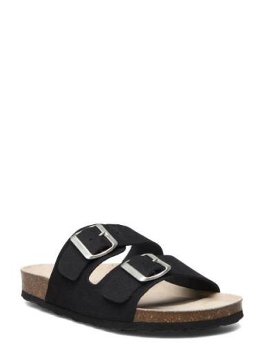 Biaolivia Sandal Suede Platta Sandaler Black Bianco