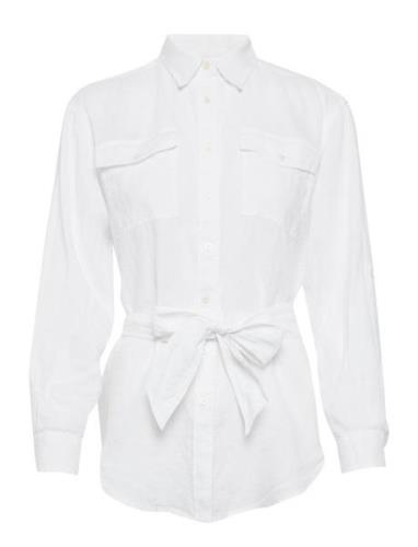 Belted Linen Shirt Tops Shirts Long-sleeved White Lauren Ralph Lauren