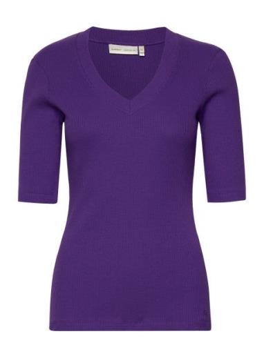 Dagnaiw V T-Shirt Tops T-shirts & Tops Short-sleeved Purple InWear