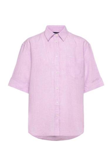 Rel Ss Linen Chambray Shirt Tops Shirts Short-sleeved Purple GANT