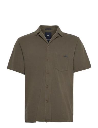 Garment Dyed Piqué Shirt S/S Tops Shirts Short-sleeved Green Lindbergh
