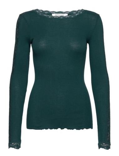 Organic T-Shirt W/ Lace Tops T-shirts & Tops Long-sleeved Green Rosemu...