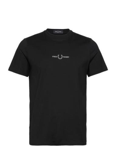 Embroidered T-Shirt Tops T-shirts Short-sleeved Black Fred Perry