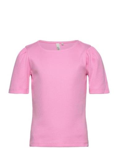 Pktania Ss O-Neck Puff Top Bc Tw Tops T-shirts Short-sleeved Pink Litt...