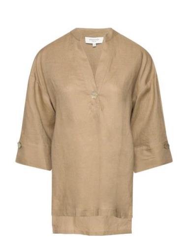 Linen Blouse Tops Blouses Long-sleeved Brown Rosemunde