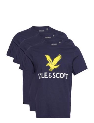 3 Pack Printed T-Shirt Tops T-shirts Short-sleeved Navy Lyle & Scott