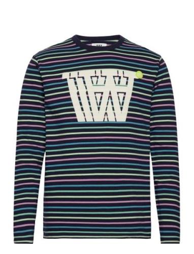 Mel Stripe Long Sleeve Tops T-shirts Long-sleeved Navy Double A By Woo...