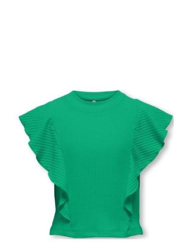 Kids Only Kognella S/L Short Ruffle Top Jrs Grön