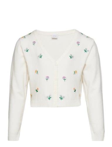 Cardigan Flower Embroidery Tops Knitwear Cardigans White Lindex