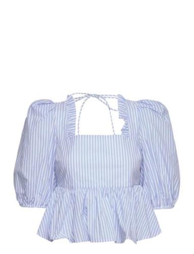 Darine Stripes Tops Blouses Short-sleeved Blue Custommade
