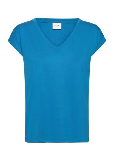 Vimodala V-Neck S/S Top - Noos Tops T-shirts & Tops Short-sleeved Blue...