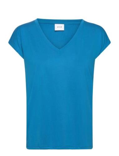 Vila Vimodala V-Neck S/S Top - Noos Blå