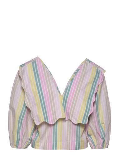 Stripe Cotton Tops Blouses Short-sleeved Multi/patterned Ganni