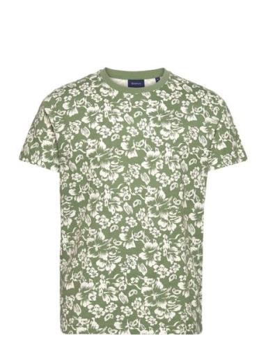 Floral Print T-Shirt Tops T-shirts Short-sleeved Green GANT