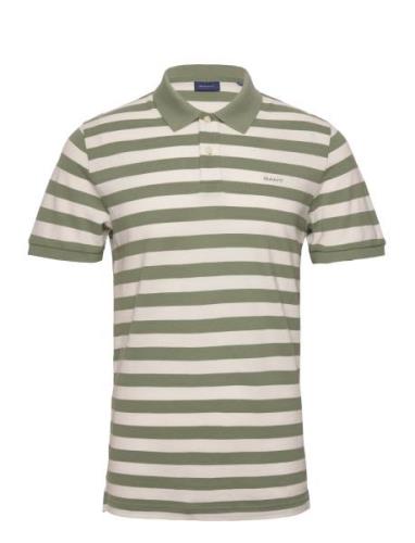 Multi Stripe Ss Pique Tops Polos Short-sleeved Khaki Green GANT