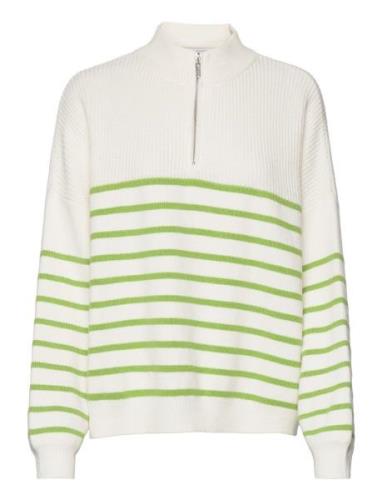 Striped Sweater With Zip Tops Knitwear Jumpers Green Mango