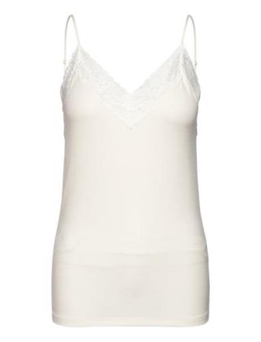 Slfmandy Rib Lace Singlet Noos Tops T-shirts & Tops Sleeveless White S...