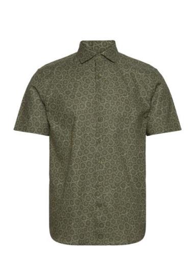 Aop Linen/Cotton Shirt S/S Tops Shirts Short-sleeved Khaki Green Lindb...